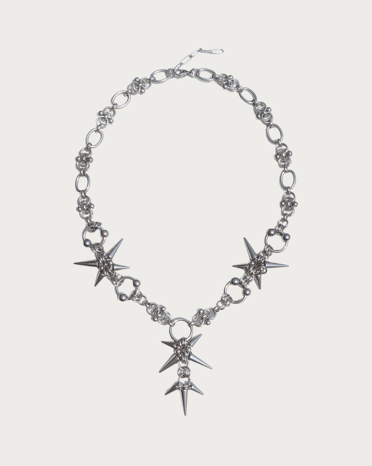 Arden Chainmail Spike Silver Y Necklace