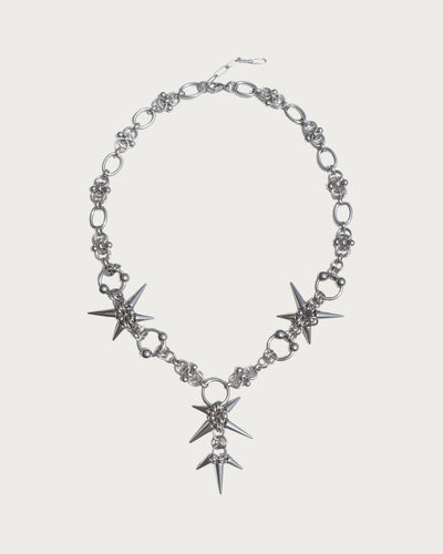 Arden Chainmail Spike Silver Y Necklace