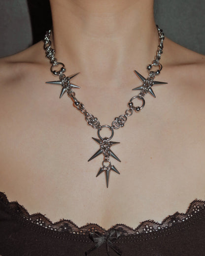 Arden Chainmail Spike Silver Y Necklace