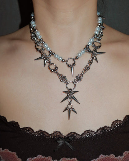 Arden Chainmail Spike Silver Y Necklace