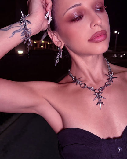 Arden Chainmail Spike Silver Y Necklace