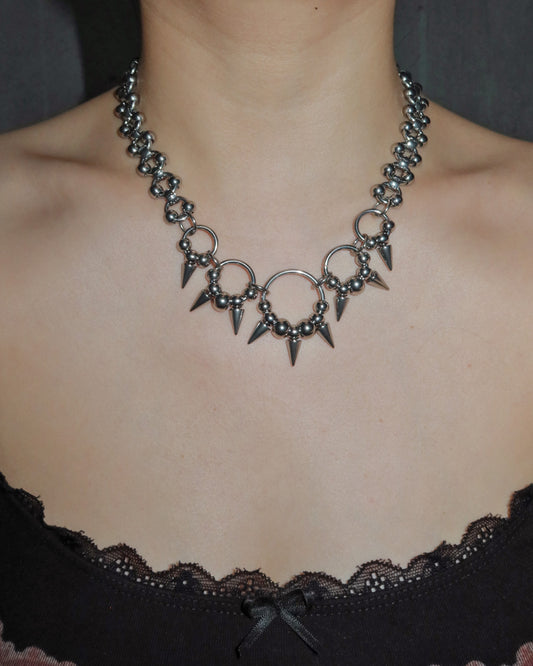 Jett Industrial Rivet Circle Silver Necklace