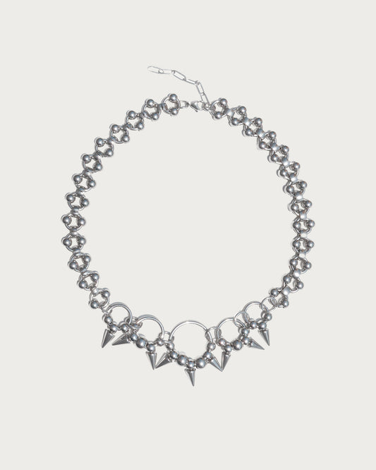 Jett Industrial Rivet Circle Silver Necklace