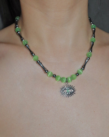 Vivienne Green Cat Eye Evil Eye Silver Necklace