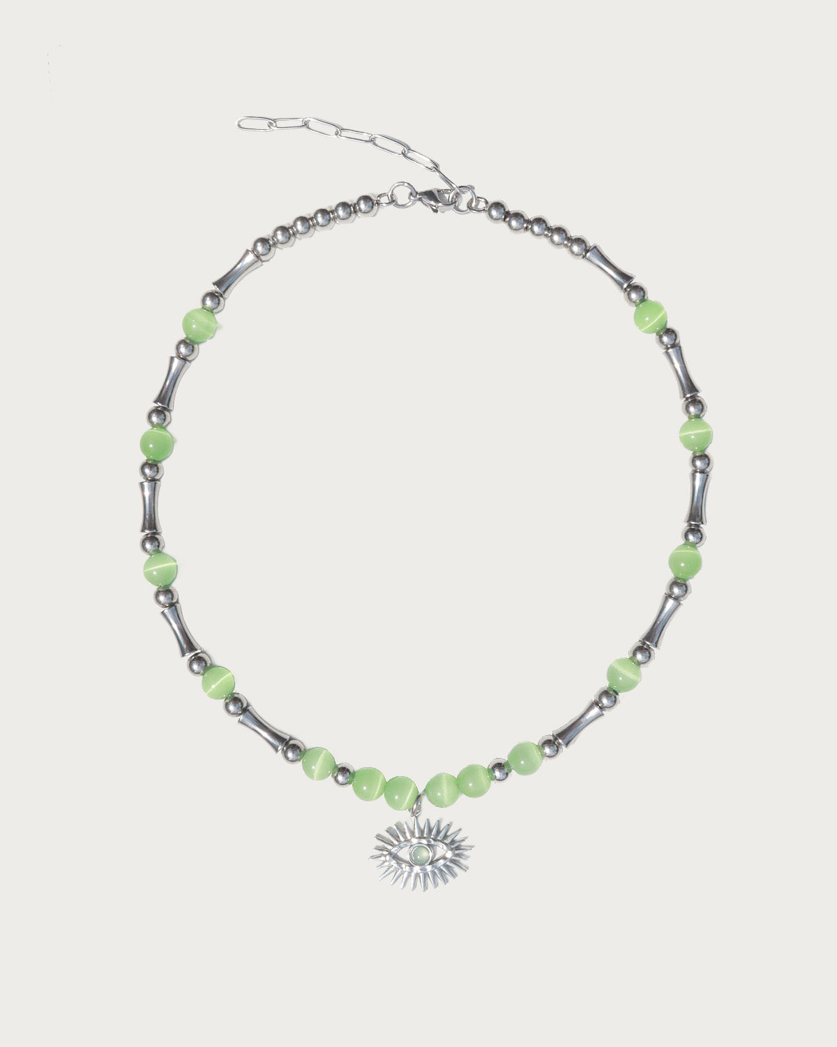 Vivienne Green Cat Eye Evil Eye Silver Necklace