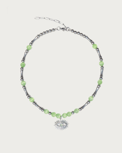 Vivienne Green Cat Eye Evil Eye Silver Necklace