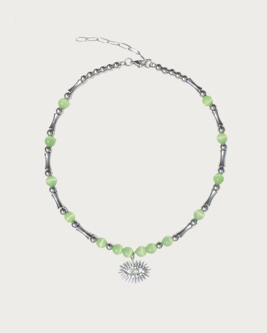 Vivienne Green Cat Eye Evil Eye Silver Necklace