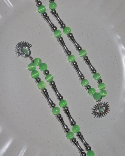 Vivienne Green Cat Eye Evil Eye Silver Necklace