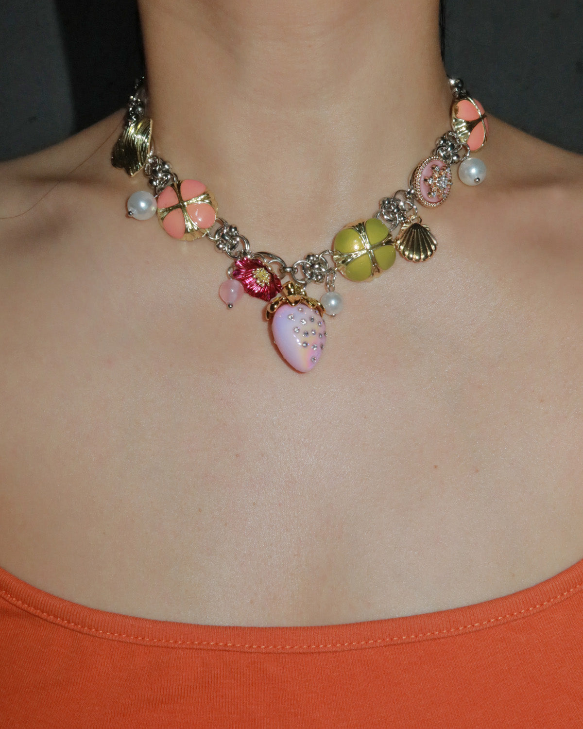 Linnea Strawberry Blossom Silver Necklace