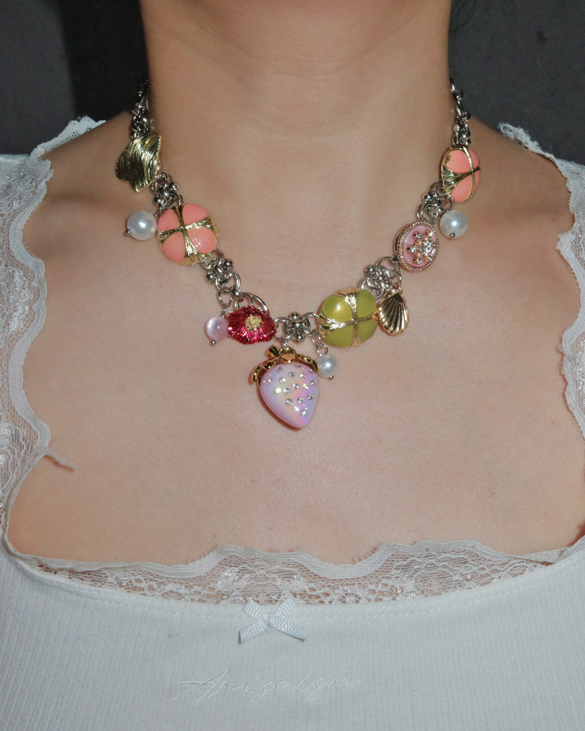 Linnea Strawberry Blossom Silver Necklace