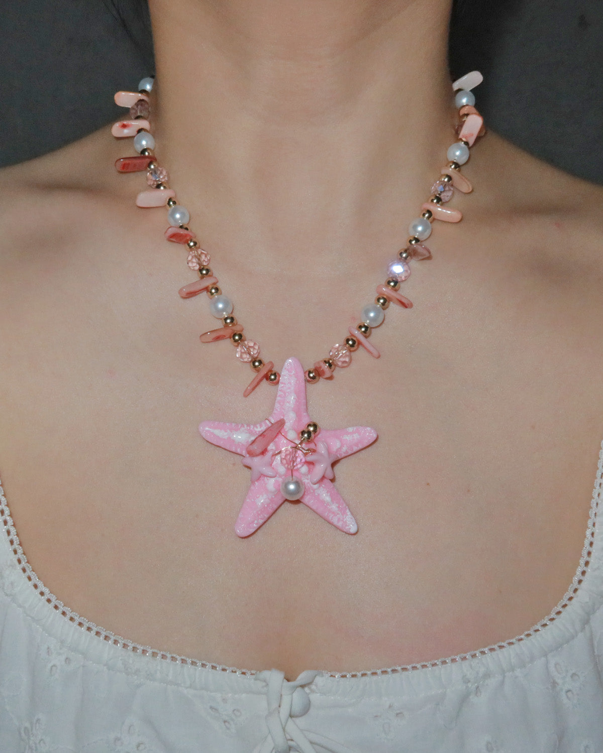 Isla Pink Starfish Pearl Beaded Pendant Necklace