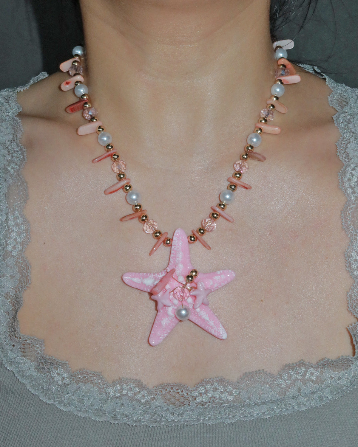 Isla Pink Starfish Pearl Beaded Pendant Necklace