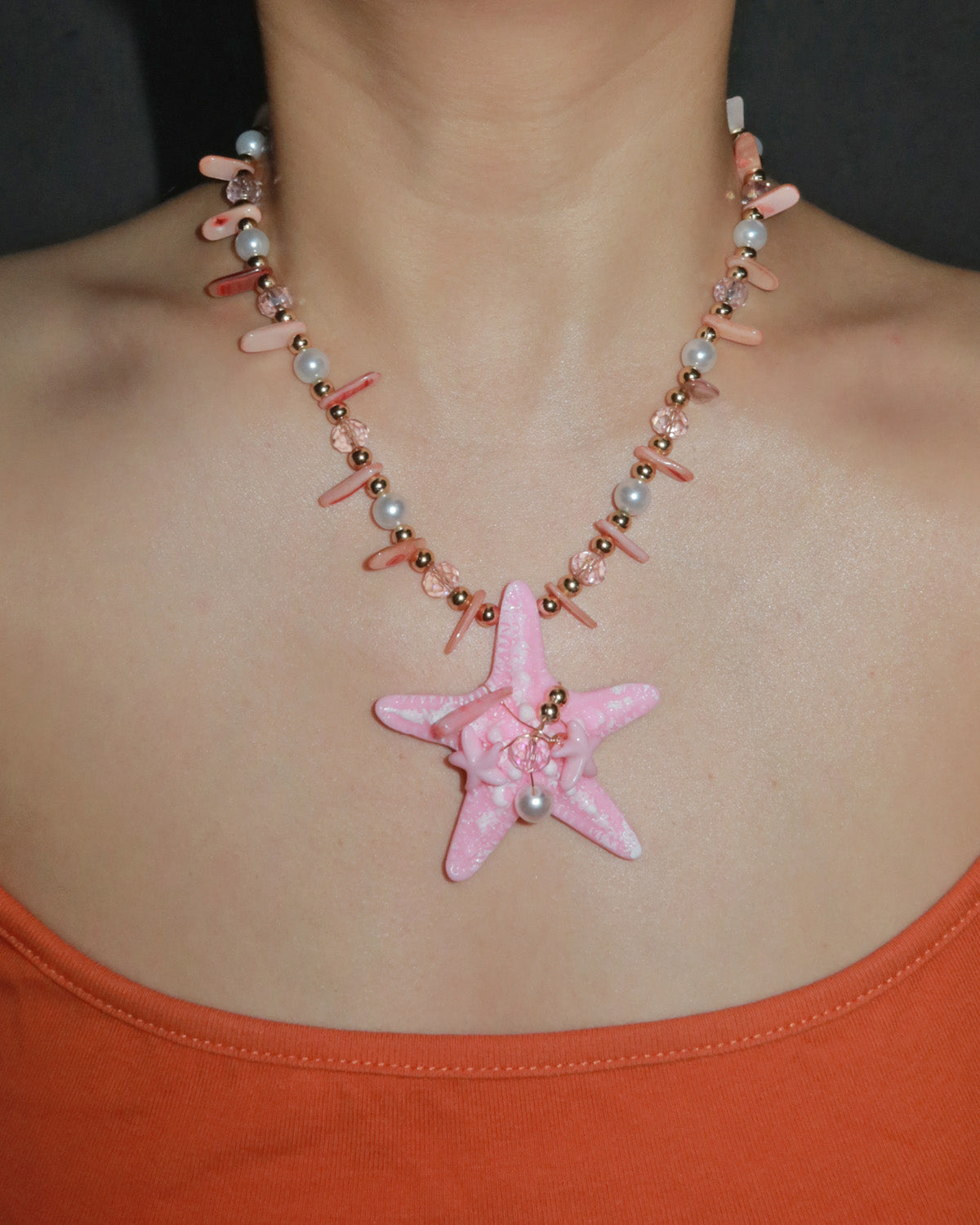 Isla Pink Starfish Pearl Beaded Pendant Necklace