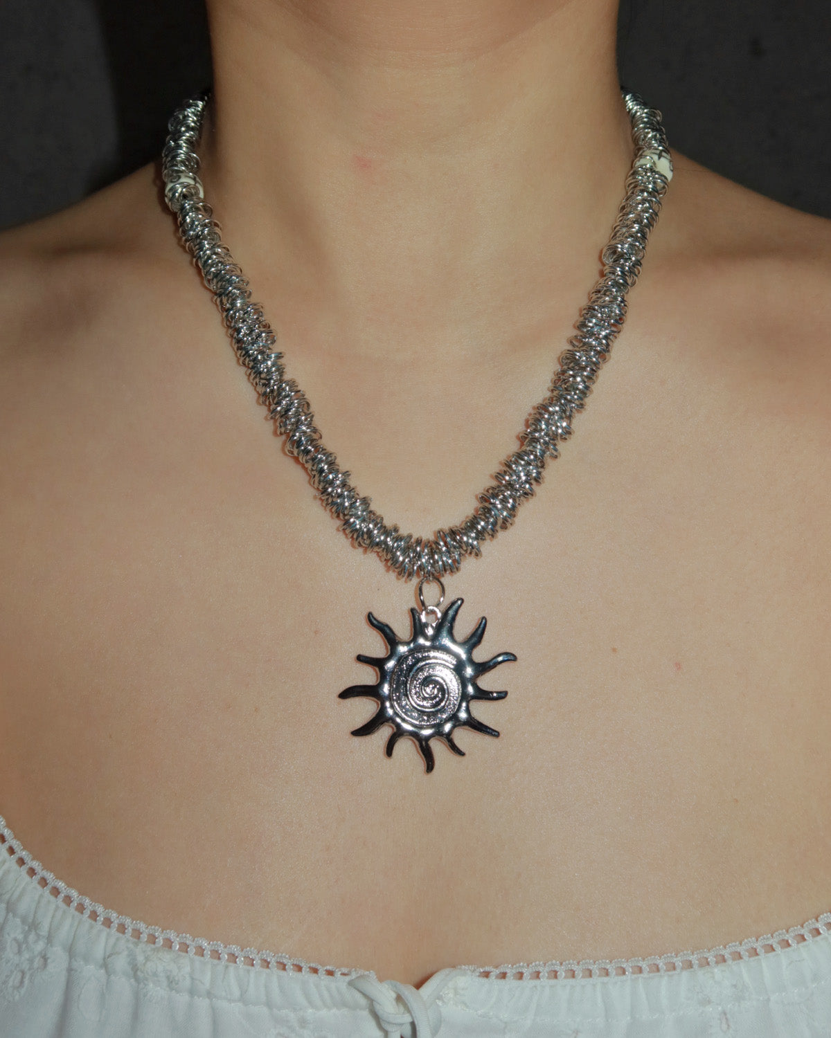 Helio Tribal Sun Silver Pendant Necklace