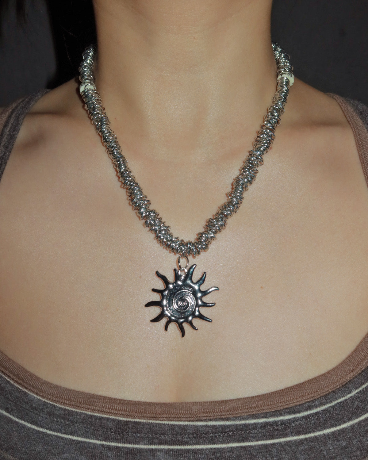 Helio Tribal Sun Silver Pendant Necklace