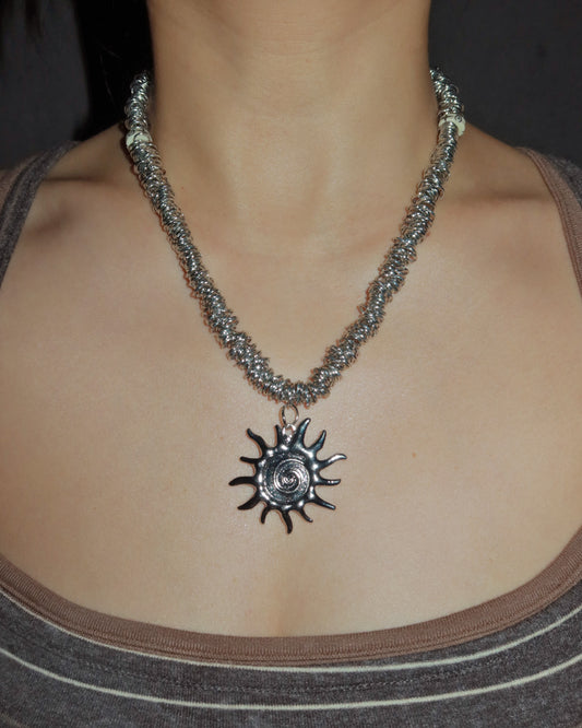 Helio Tribal Sun Silver Pendant Necklace