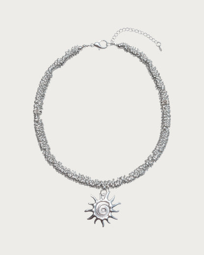 Helio Tribal Sun Silver Pendant Necklace