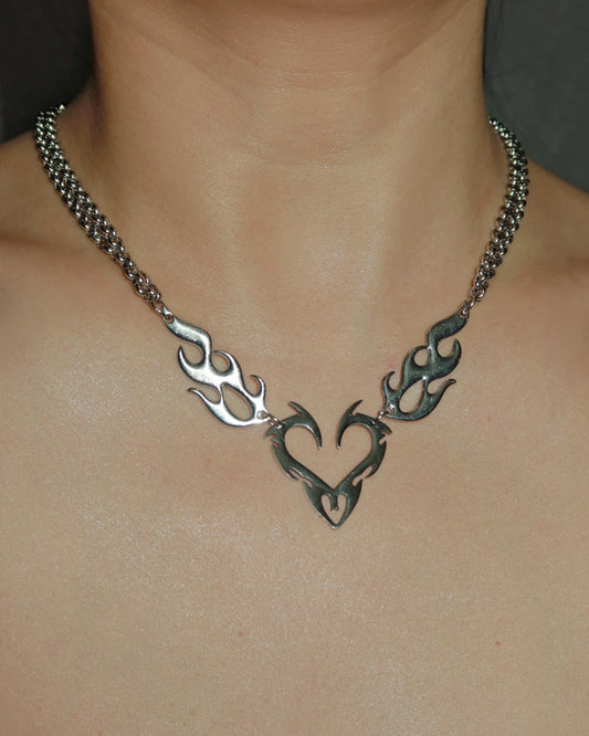 Valenci Flame Heart Silver Necklace