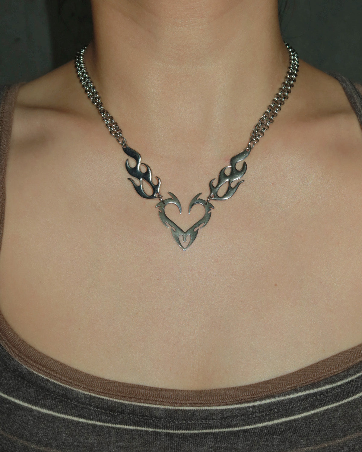 Valenci Flame Heart Silver Necklace