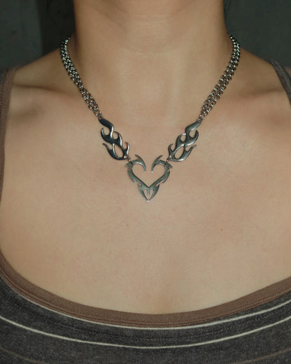 Valenci Flame Heart Silver Necklace