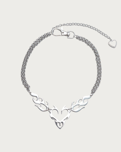 Valenci Flame Heart Silver Necklace