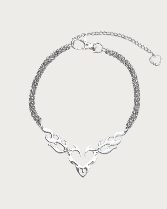 Valenci Flame Heart Silver Necklace