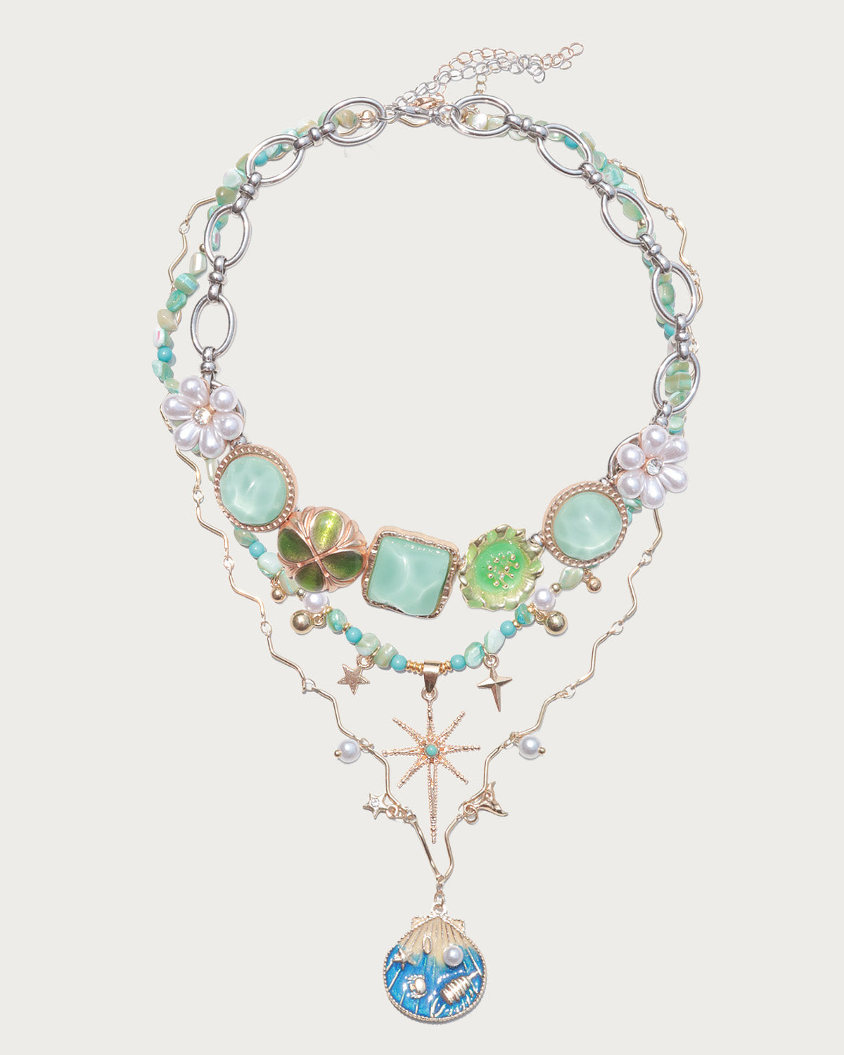 Maristella Button & Bead Coastal Light Layered Necklace