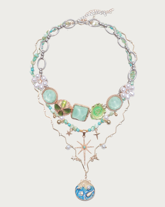 Maristella Button & Bead Coastal Light Layered Necklace