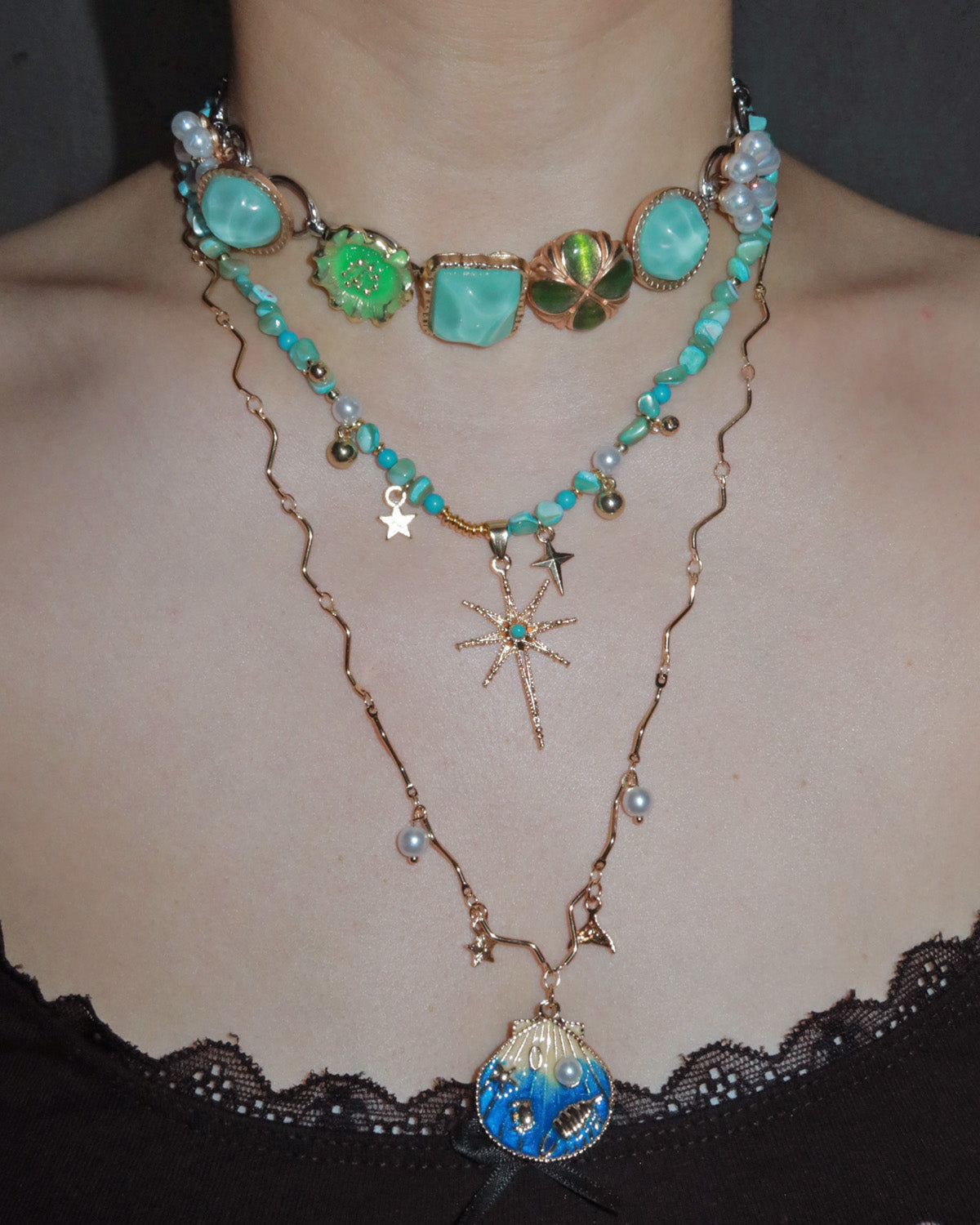 Maristella Button & Bead Coastal Light Layered Necklace