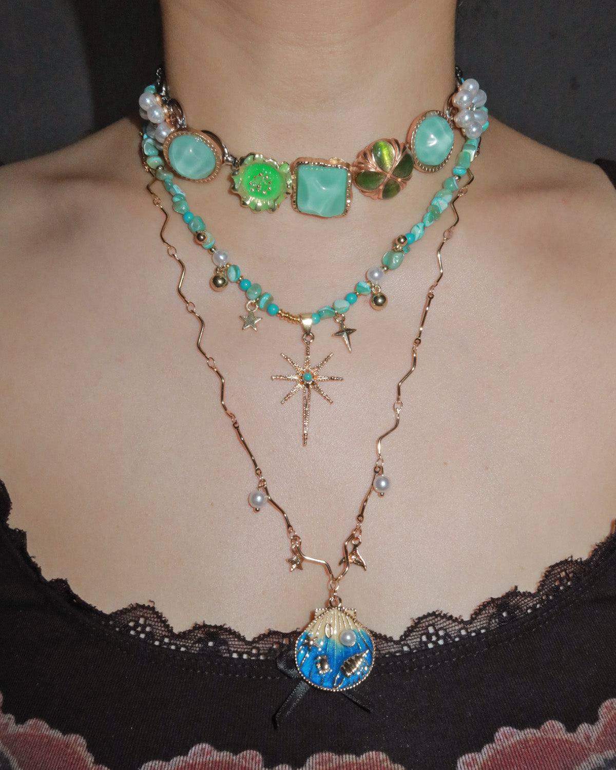 Maristella Button & Bead Coastal Light Layered Necklace
