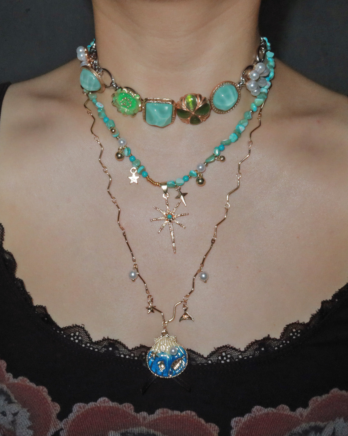 Maristella Button & Bead Coastal Light Layered Necklace