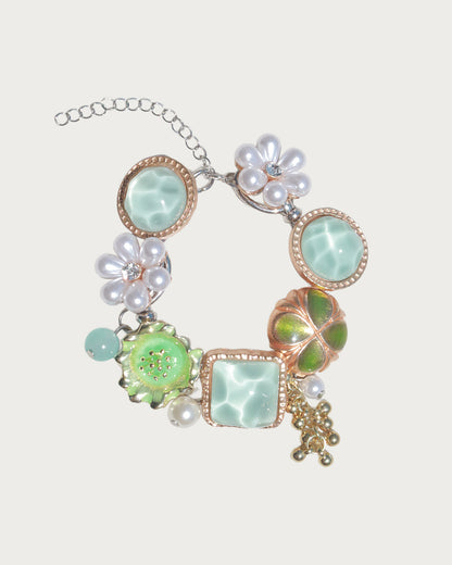 Maristella Button & Bead Coastal Charm Silver Bracelet