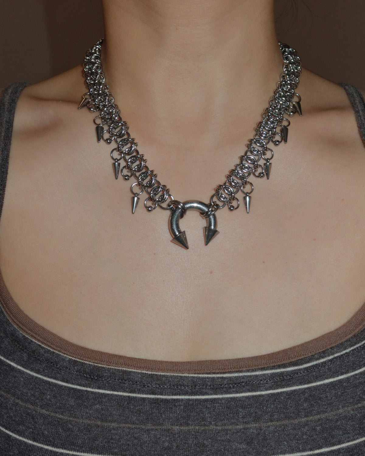 Avery Gothic Spike Silver Necklace