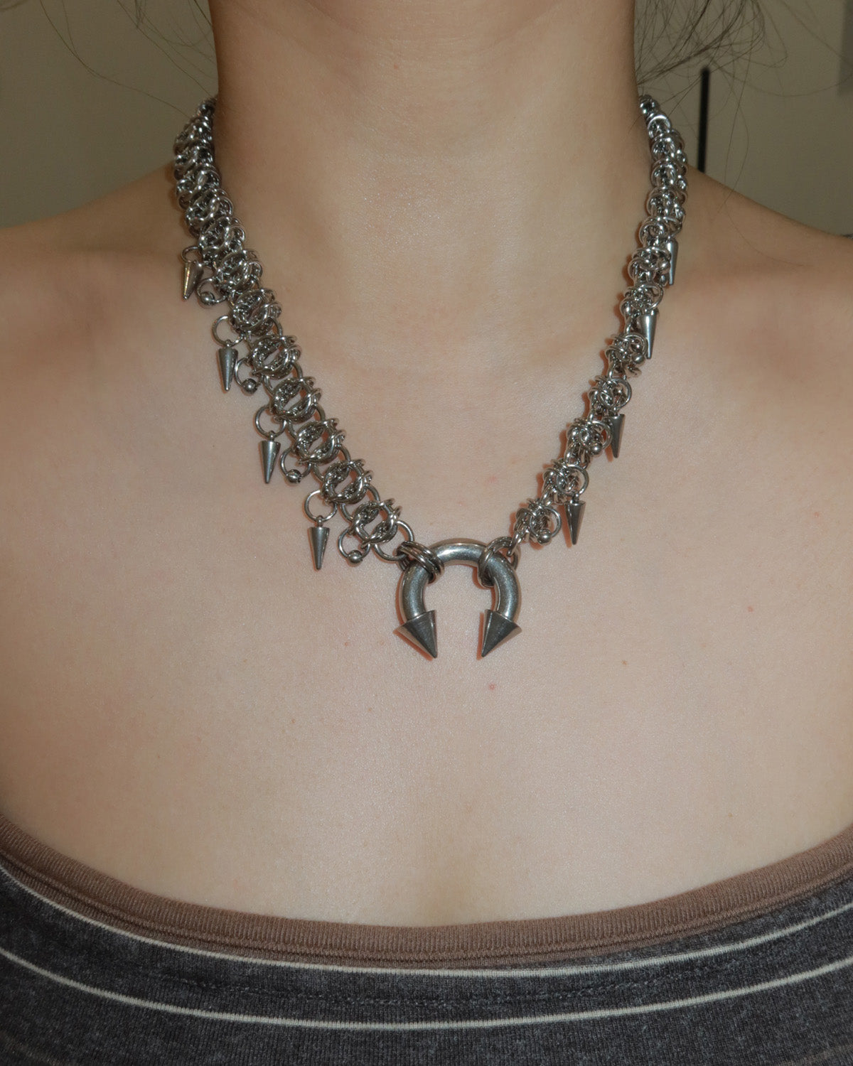 Avery Gothic Spike Silver Necklace