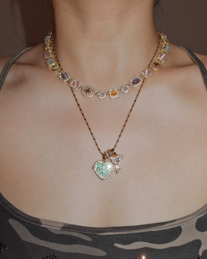 Shirley Colorful Crystal Geometric Golden Necklace & Bracelet