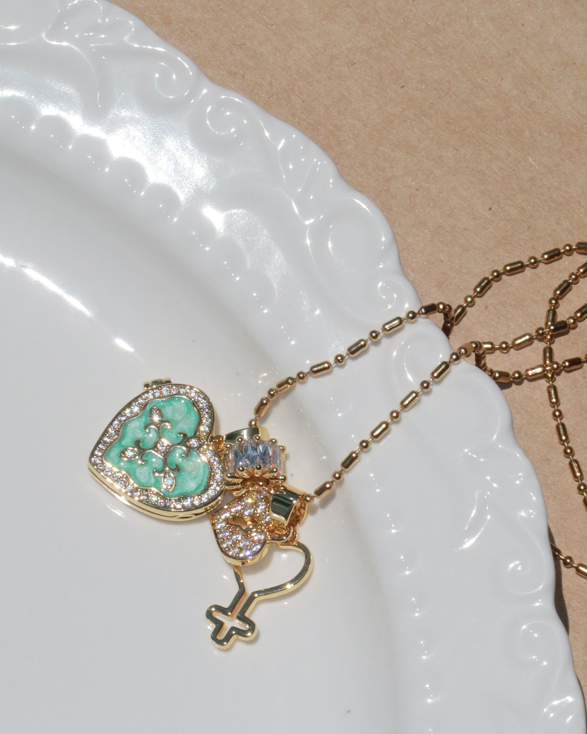 Genevieve Green Reliquary Heart Golden Pendant Necklace