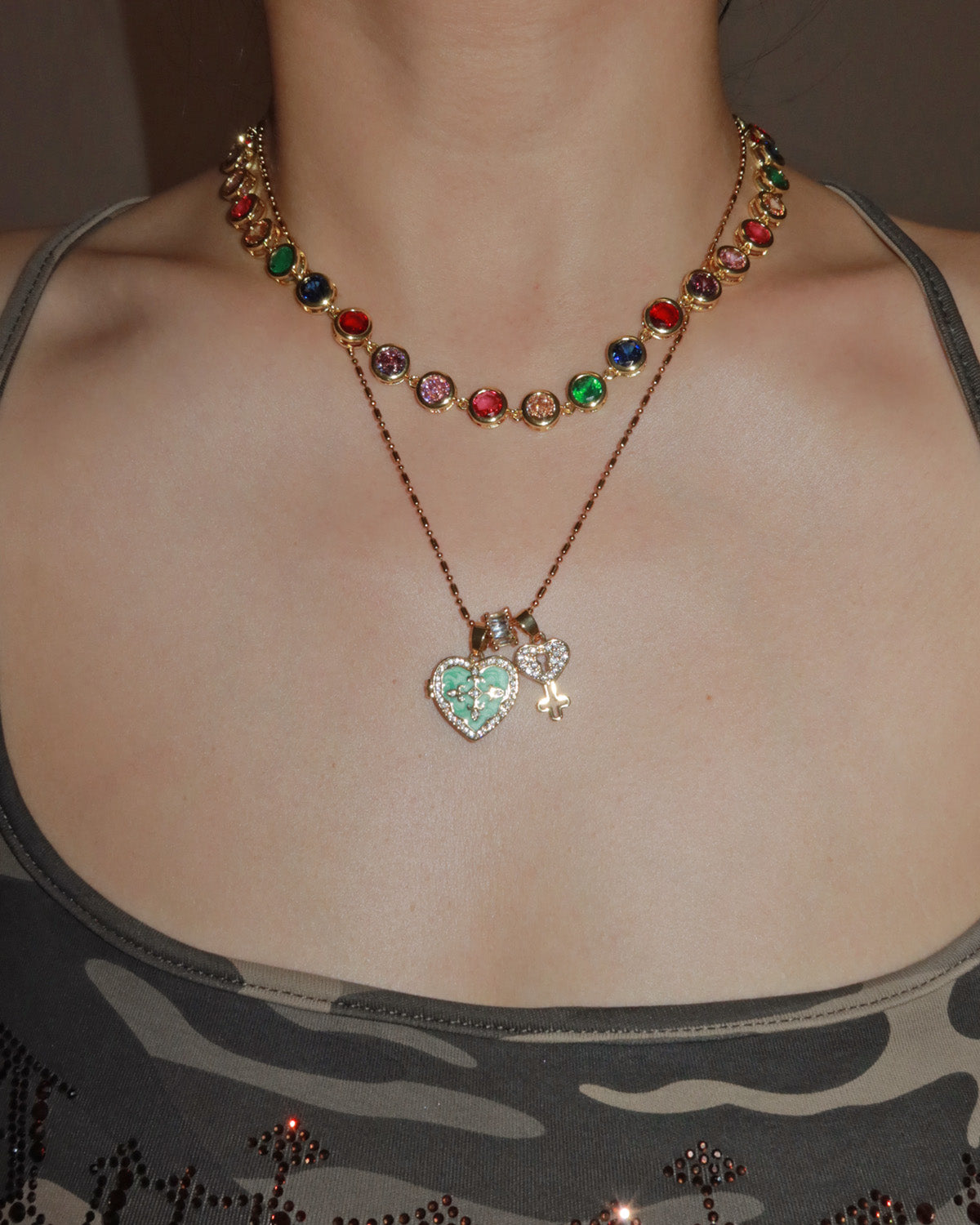Lillian Rainbow Color Block Layered Golden Necklace