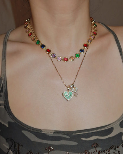 Lillian Rainbow Color Block Layered Golden Necklace