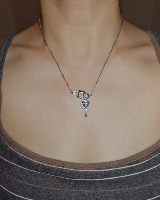 Valentine Cipher Key Silver Necklace