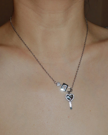 Valentine Cipher Key Silver Necklace