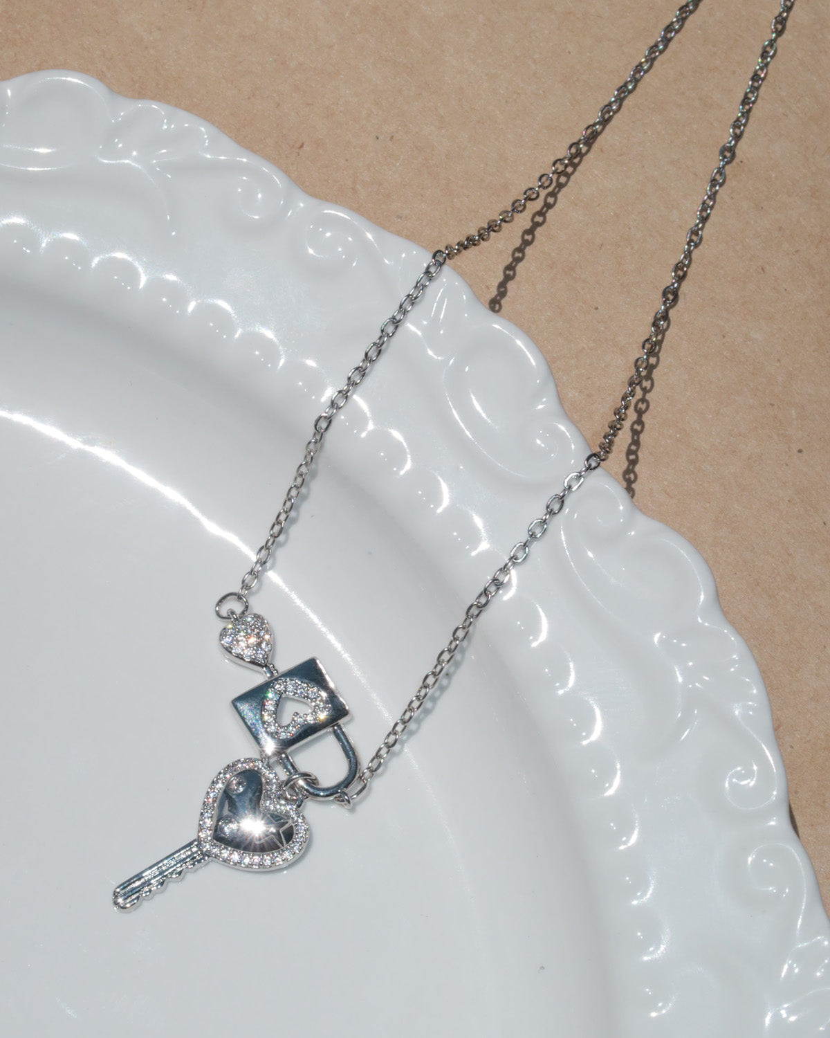 Valentine Cipher Key Silver Necklace