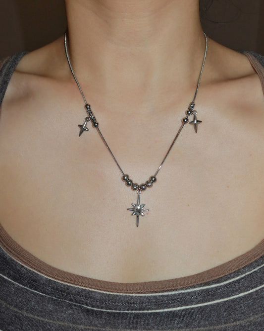Astral Spike Orbit Hexagram Silver Necklace