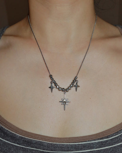 Astral Spike Orbit Hexagram Silver Necklace