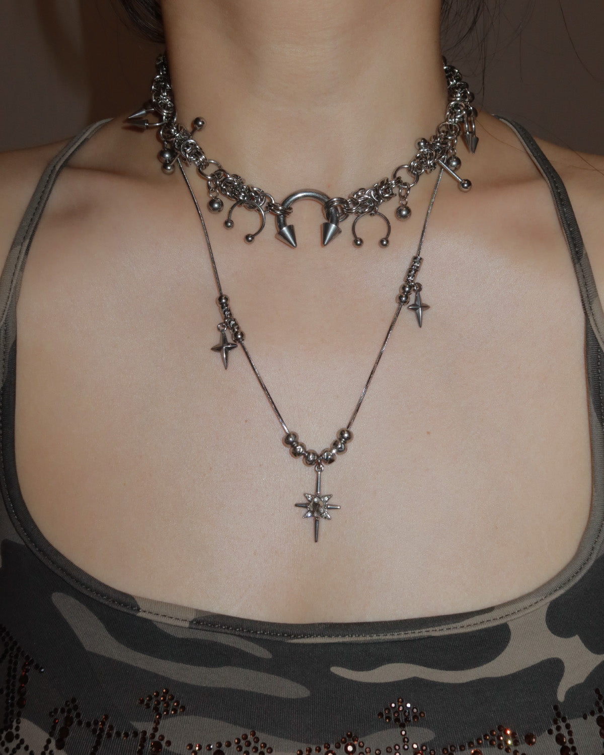 Astral Spike Orbit Hexagram Silver Necklace