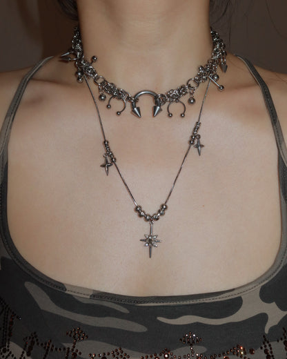 Astral Spike Orbit Hexagram Silver Necklace