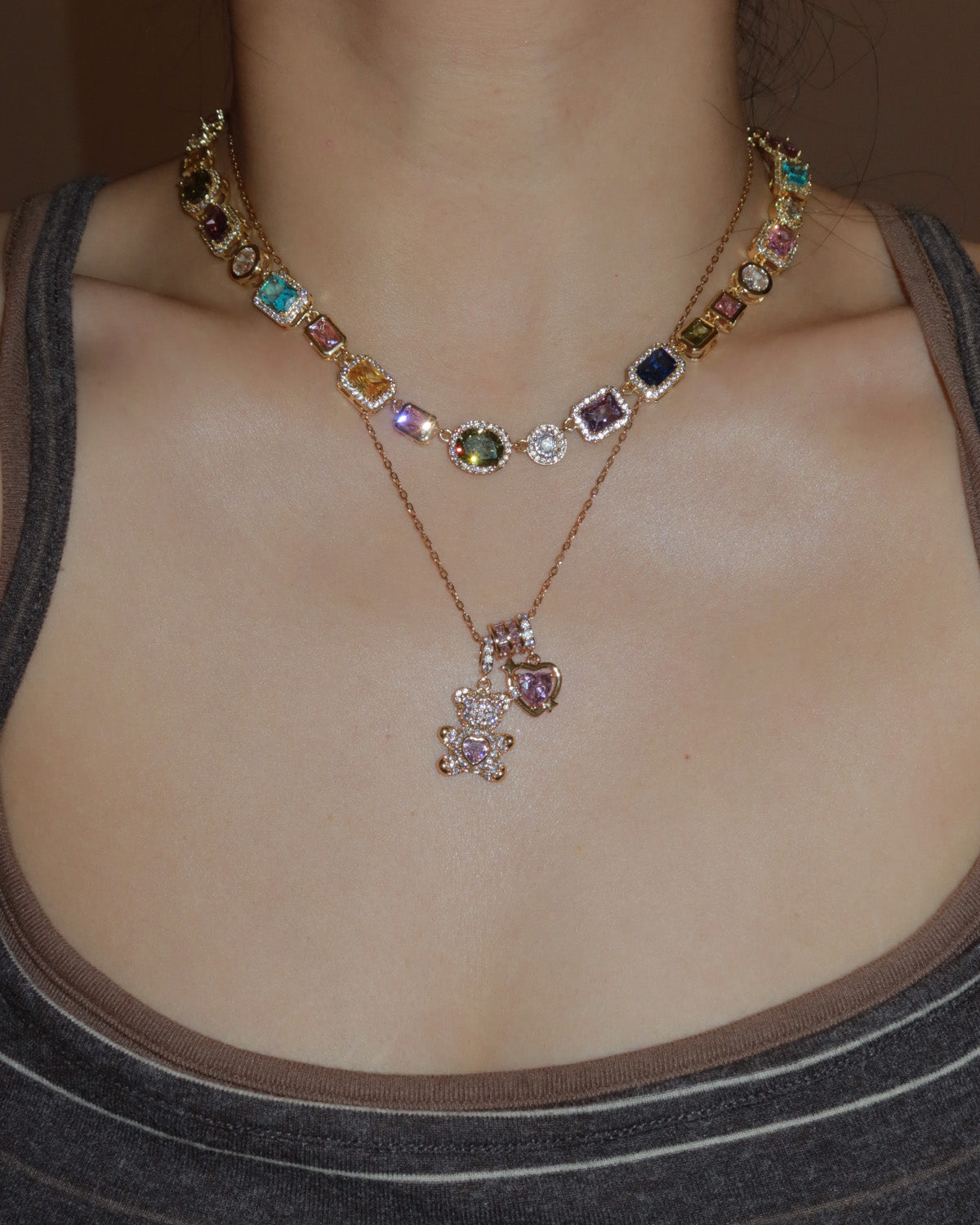 Beatrice Art Deco Gemstone Golden Necklace