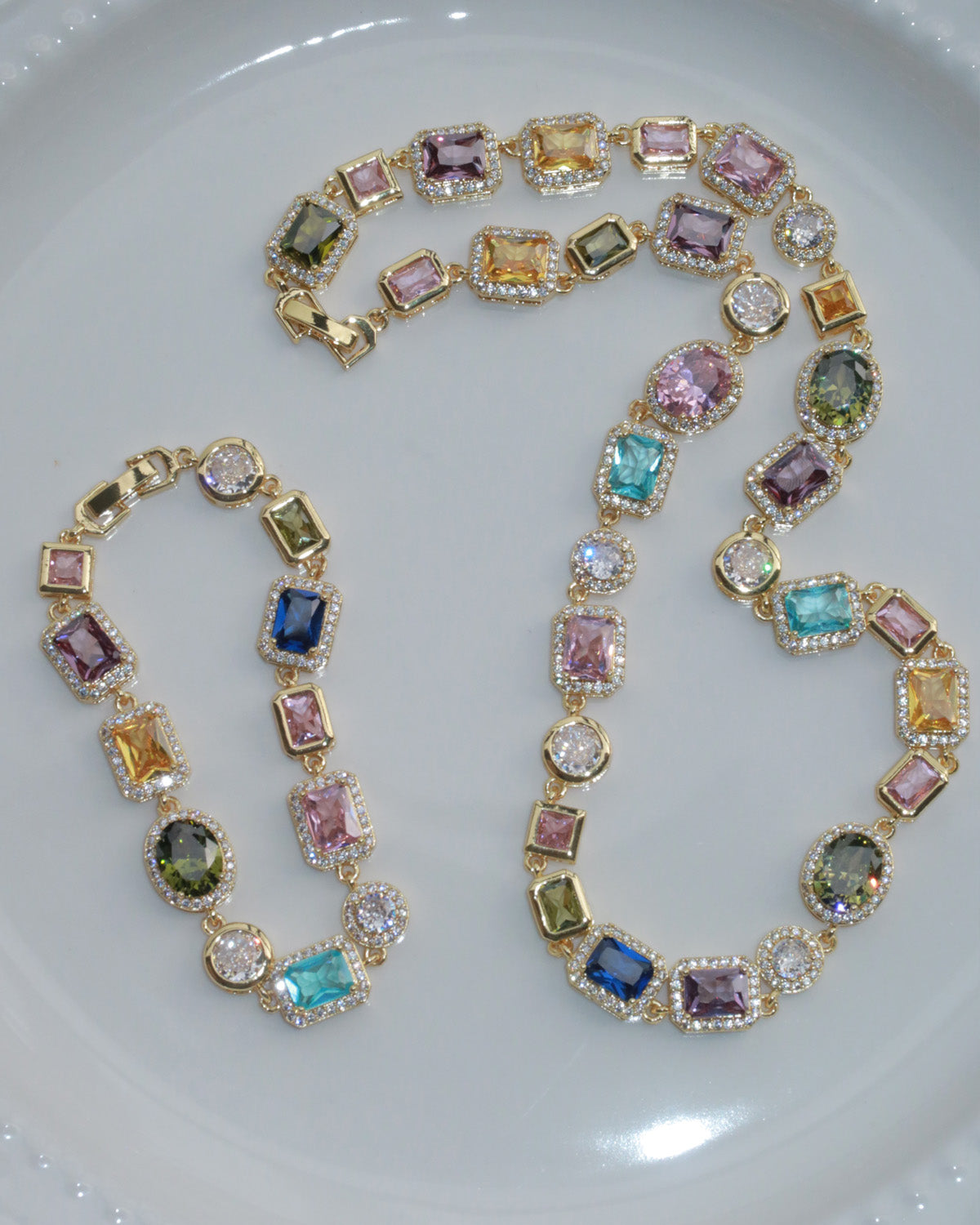 Beatrice Art Deco Gemstone Golden Necklace