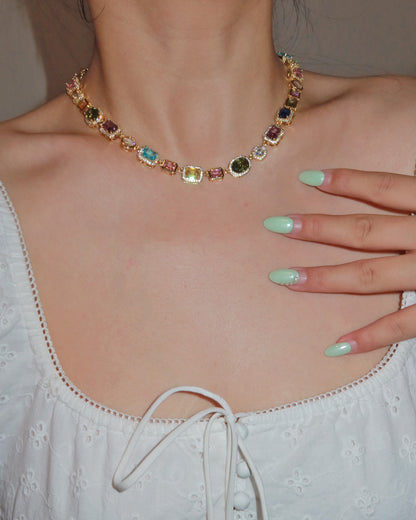 Beatrice Art Deco Gemstone Golden Necklace
