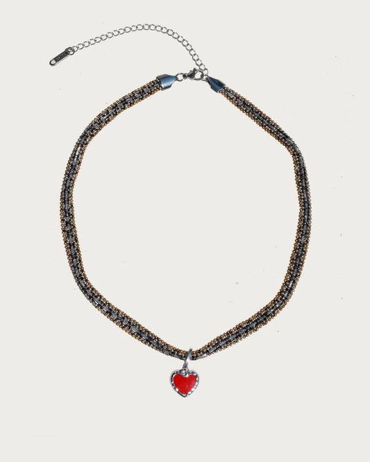 Viola Vintage Two-Tone Woven Heart Pendant Choker