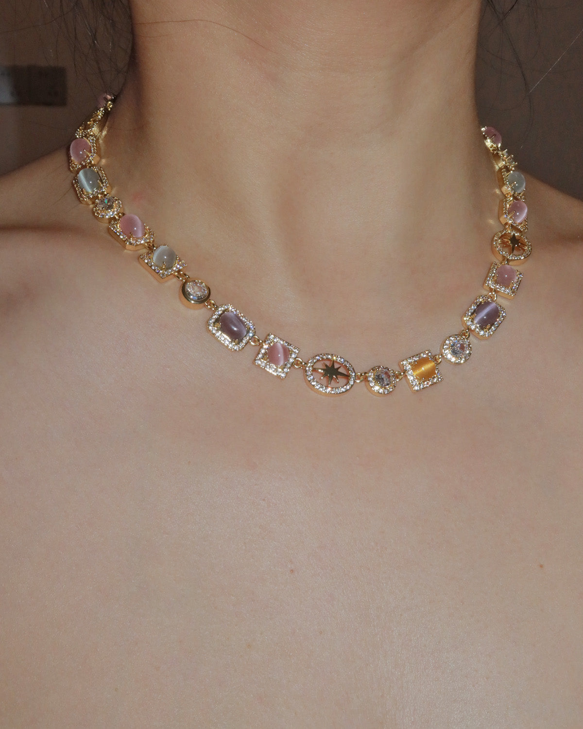 Shirley Colorful Crystal Geometric Golden Necklace